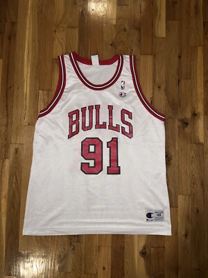 DENNIS RODMAN Champion CHICAGO BULLS White Jersey 48 NBA Pippen