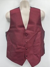 Flow Formals Men V Neck 4 Button Red Tuxedo Vest W Neck Tie Pocket Square Sz S