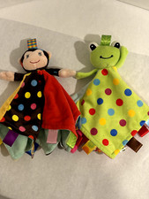 Two Inchant Taggies Frog Monkey Security Blanket Lovey Polka Dot Rattles