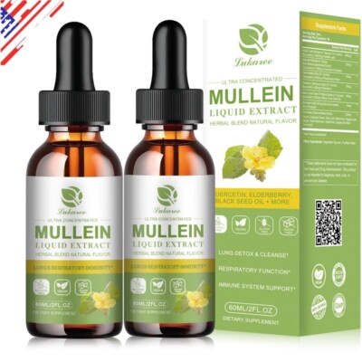 2X Mullein Liquid 2oz Extract Herbal Drops Lung Detox Immune System Support