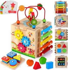 Wooden Activity Cube, 8-in-1 Montessori Toys for 1+ Year Old Boys & Girls
