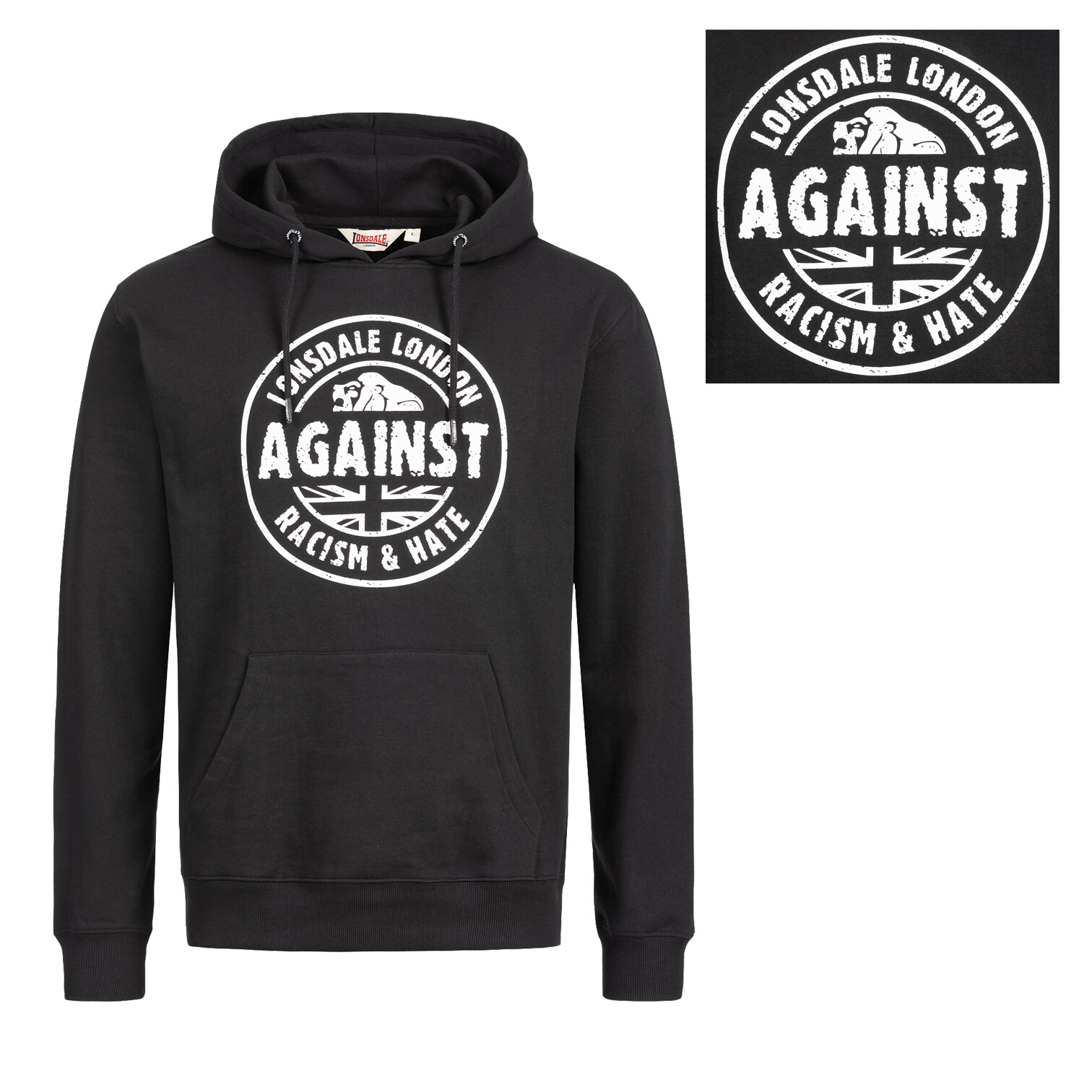 Lonsdale Black Hoodie Hooded Sweatshirt Against Racism Slim-Fit Hood  Linford | eBay