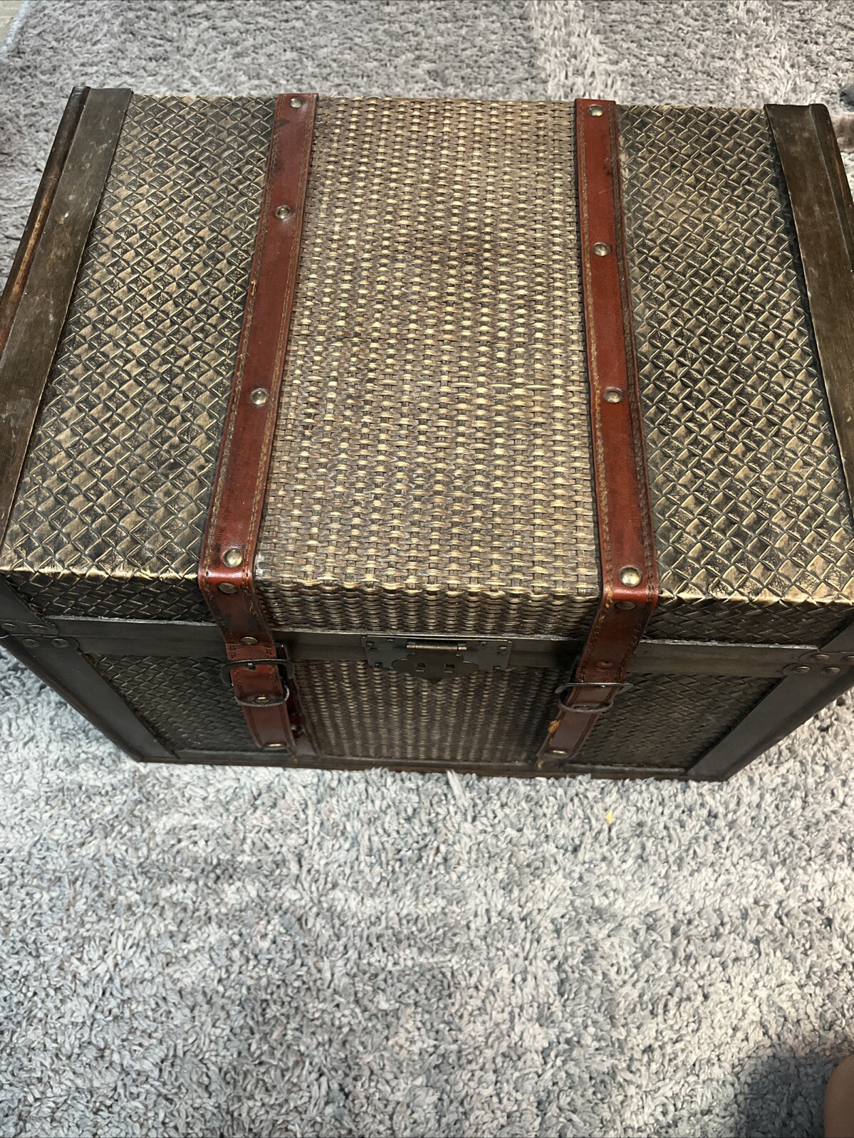 Винтажный старый плетеный сундук ручной работы 18x13 с кожаными застежками