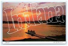 Party Boat Sunset Silhouette IN Postcard