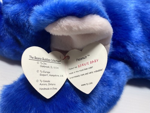 TY BEANIE BUDDY 1998 ROYAL BLUE PEANUT THE ELEPHANT w/ EAR TAG - (ERROR) - RARE - Picture 8 of 11