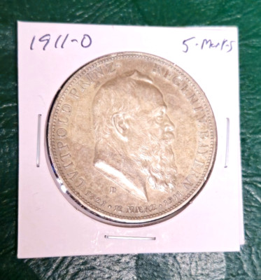 1911-D Otto Prince Regent Luitpold 5 Mark Coin - High Grade - Poss. Old Cleaning