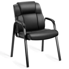 Conference Chair In Black Pu Leather, Fixed Office Chair With Backrest