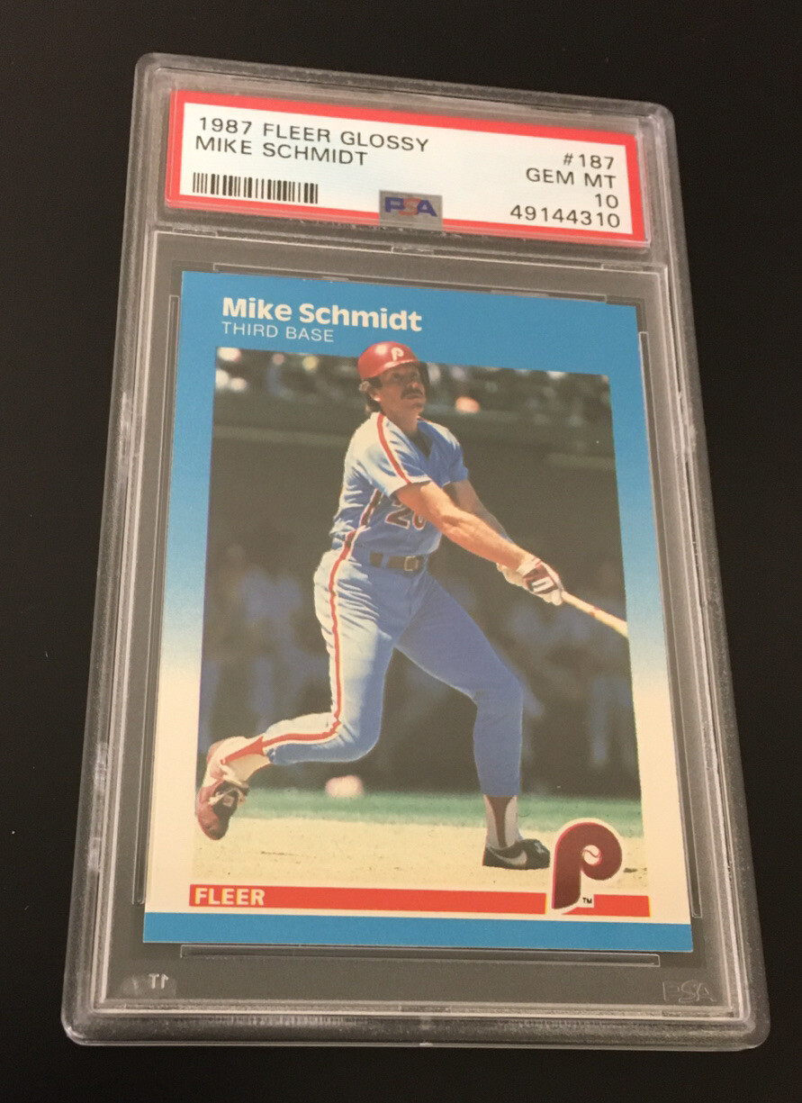 Image 1 - 1987 Fleer Glossy 187 Mike Schmidt PSA 10 GEM MINT Philadelphia Phillies HOF