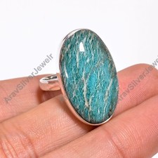 Natural Amazonite Ring Green Stone 925 Sterling Silver Boho Rings Gift for Her
