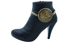 Women Gold Metal Chain Boot Bracelet Shoe Zebra Print Charm Fashion Accessory