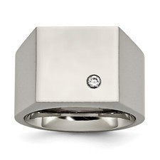 Chisel Titanium Polished CZ Signet Ring TB426