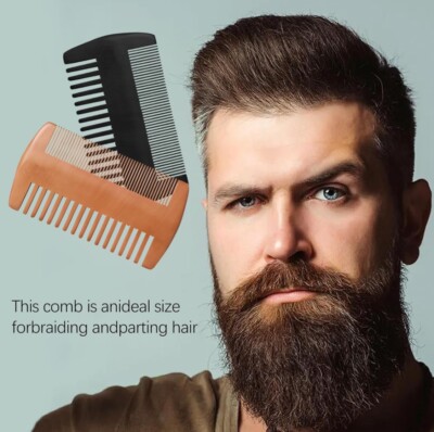 2 Wooden Beard Comb Anti-Static Grooming Facial Face Hair Mustache Pocket Travel