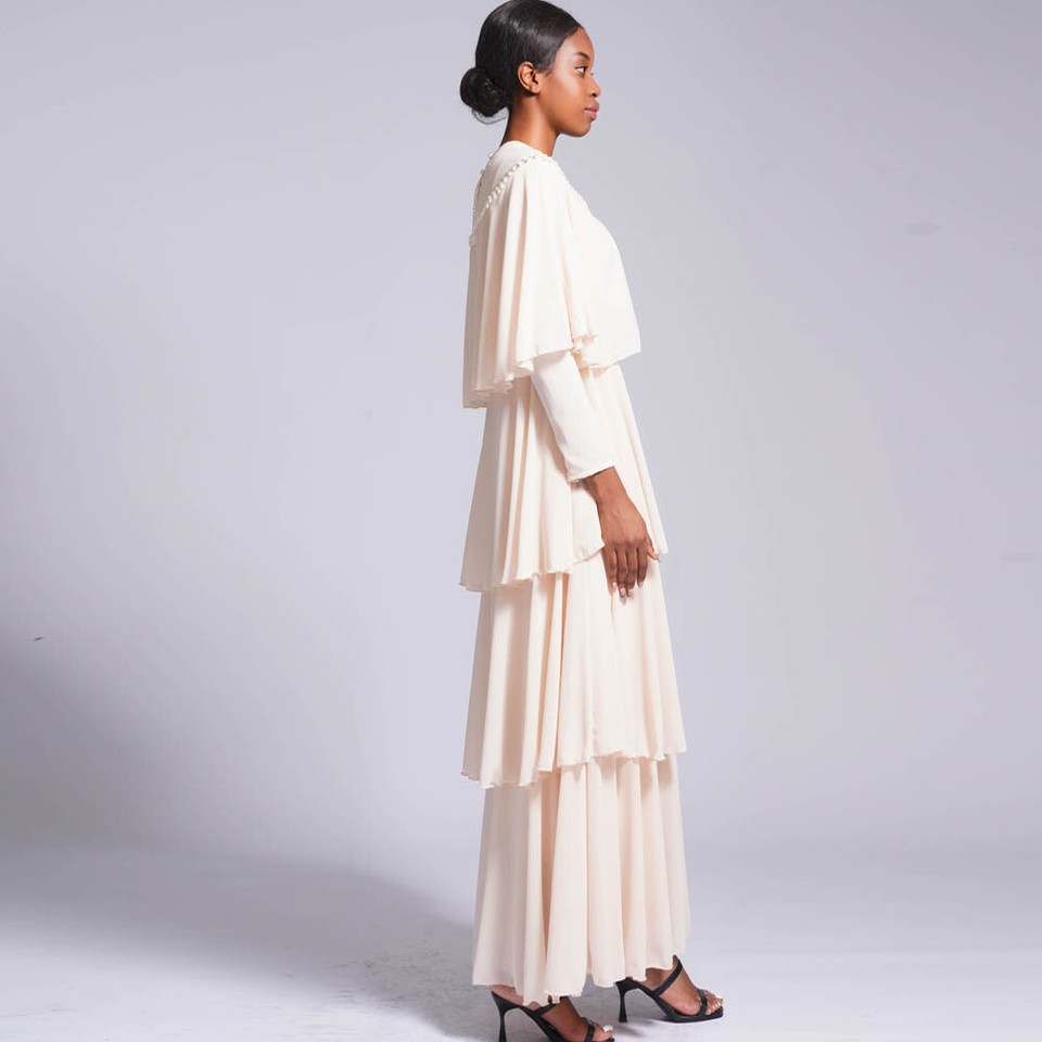 Elegant Puff Sleeve Elastic Cuff Lace-up Kaftan Tunic Muslim Women Maxi Dress