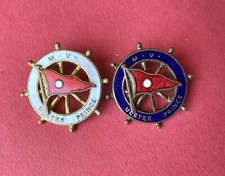 Vintage MV Ulster Prince Belfast Steamship shipping line flag Pin badges X2