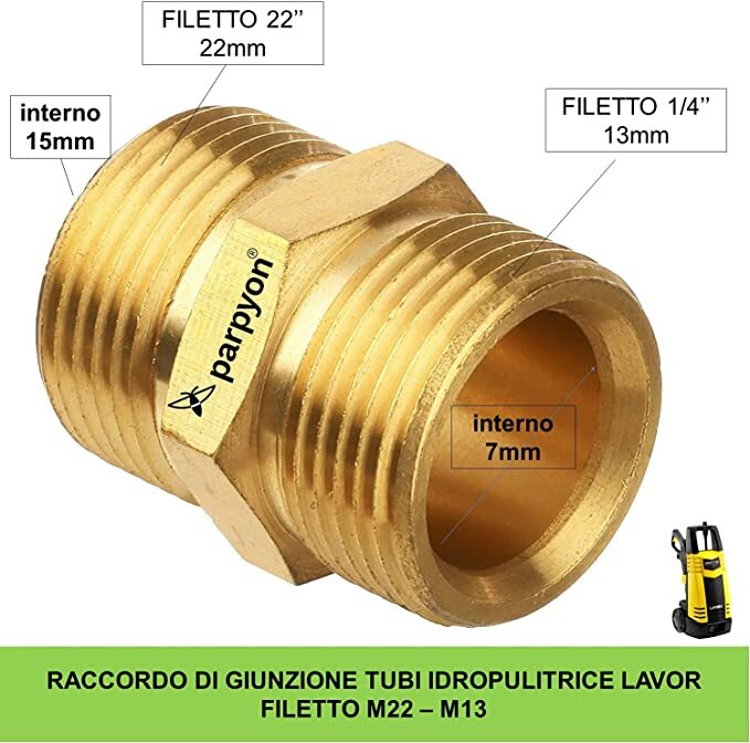 LAVOR RACCORDO GIUNZIONE TUBI 1/4 M22 ACCESSORI RICAMBI IDROPULITRICE