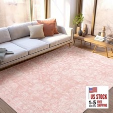 Boho Pink Area Rug 5x7 – Soft Washable Vintage Rug with Non-Slip Backing for