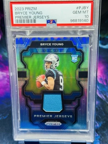 Panini Prizm 2023 Bryce Young Panthers Premier Jerseys MEM RC #PJ-BY PSA 10