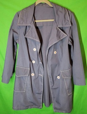 SINGLE STITCHED 1970's Montgomery Ward Womens Medium Navy Trench Coat Vintage