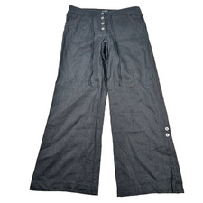 Long Tall Sally Pants Womens 16/36 100% Linen Wide Leg High Rise Button Black