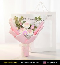 Crochet Flowers Bouquet - Handmade Pink Rose  Daisy Knitted Floral Gift