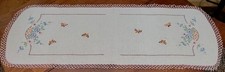 White Heavy Cotton Table Runner/Butterfly - Floral Design/Pink Lace Edges/15x40"