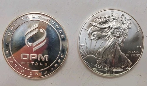 .999 Fine Silver Round 1 oz - 1 oz OPM Coin & 1oz Walking Liberty 2015 2 Coins
