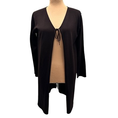 Vintage Eileen Fisher Petite Italian Yarn 100% Wool Tie Front Cardigan Brown PM