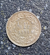 1951 HALF SWISS FRANC 1/2  FRANC COIN SWITZERLAND (6)