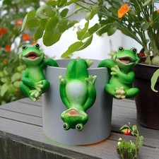 3 PCS Playful Frog Statues Pot Hugger Decorations for Plant, Miniature Frog Figu