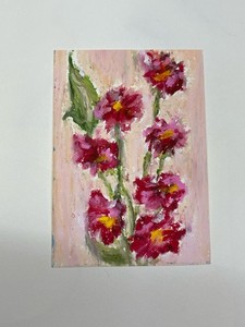 ACEO Original Oil Pastel Flowers on Paper 2.5x3.5 By Reem