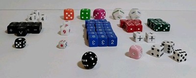 Dice Lot (62) Blue Red White Black Fractions Arithmetic Operators 