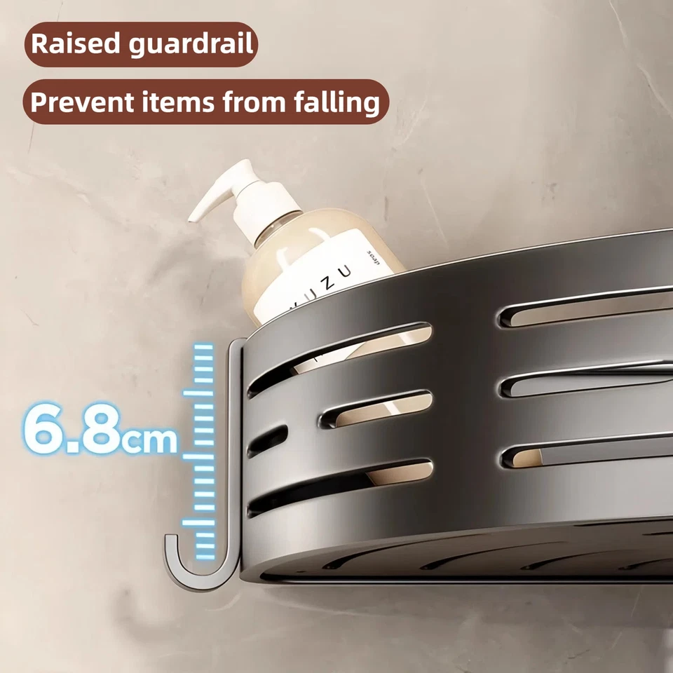 2-Tier Corner Shower Caddy Bathroom Organizer Storage Shelf No Drilling 8 Hooks - Image 3 of 4