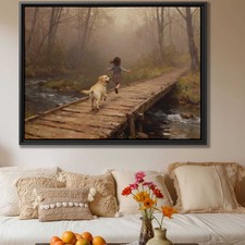 Rural Labrador Framed Oil Painting Canvas Print Dog Artwork Living Room Decor
