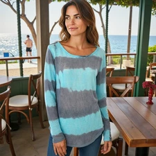 Vintage Havana Sheer Gauzy Top M Blue Tie Dye Pullover Coastal Beachy Bohemian