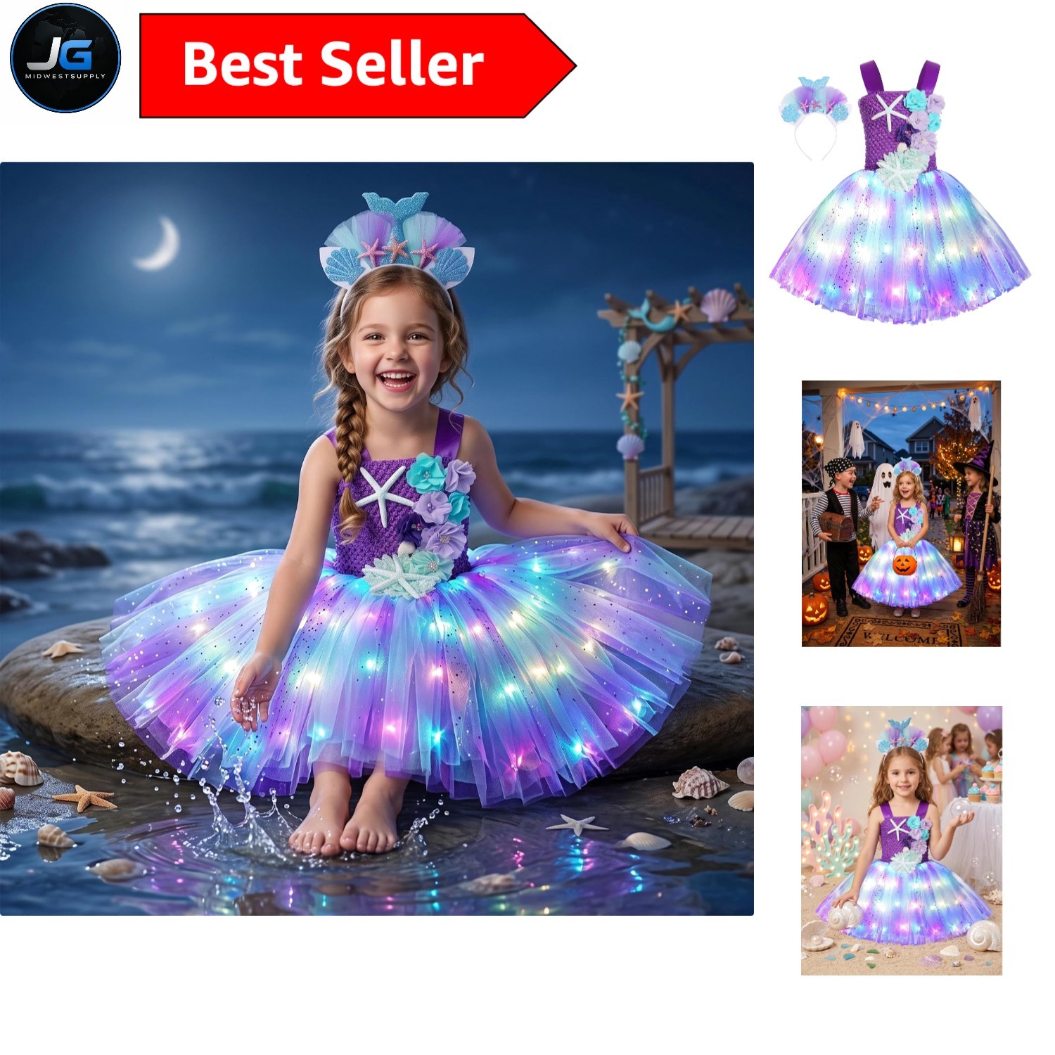 Magical Girls Mermaid Costume with Adjustable Straps - For Birthday & Halloween