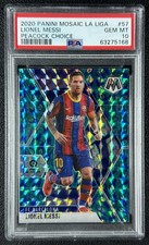 LIONEL MESSI PSA 10 2020 PANINI MOSAIC LA LIGA #57 CHOICE PEACOCK PRIZM SP 5168