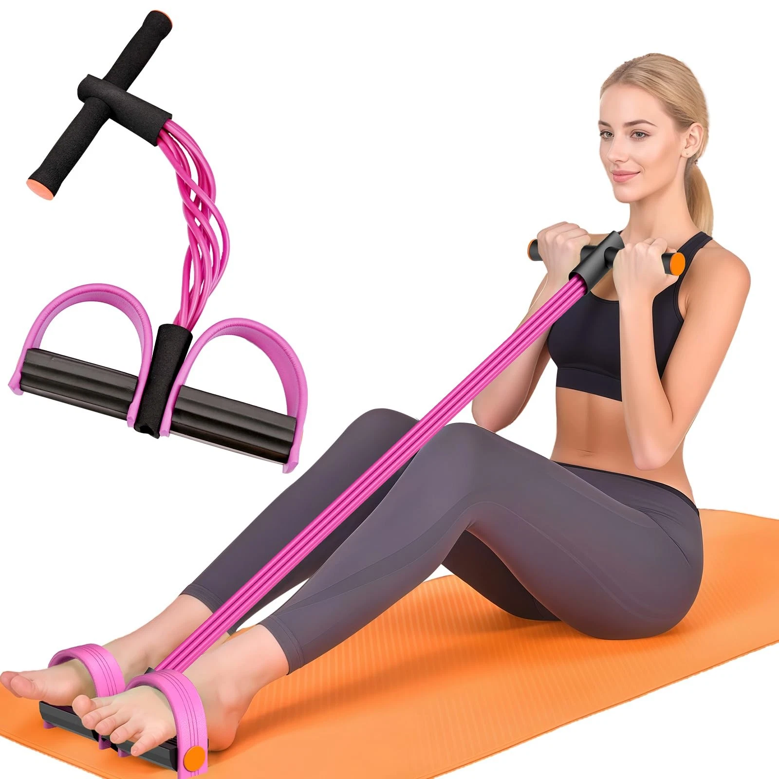 Resistance Bands with Handle, 6-Tube Elastic Foot Pedal Resistance Band, Natu...