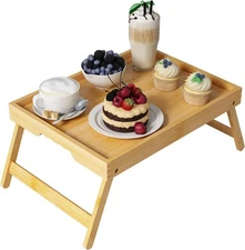 Bamboo Bed Tray Table Folding Legs Breakfast Serving Tray Laptop Desk Sofa Snack