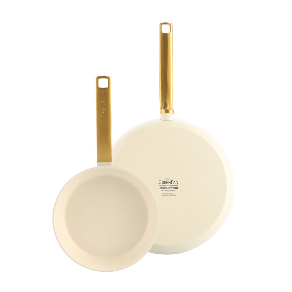 Poêles antiadhésives GreenPan Evolution crème 20 et 28 cm pour cuisson saine
