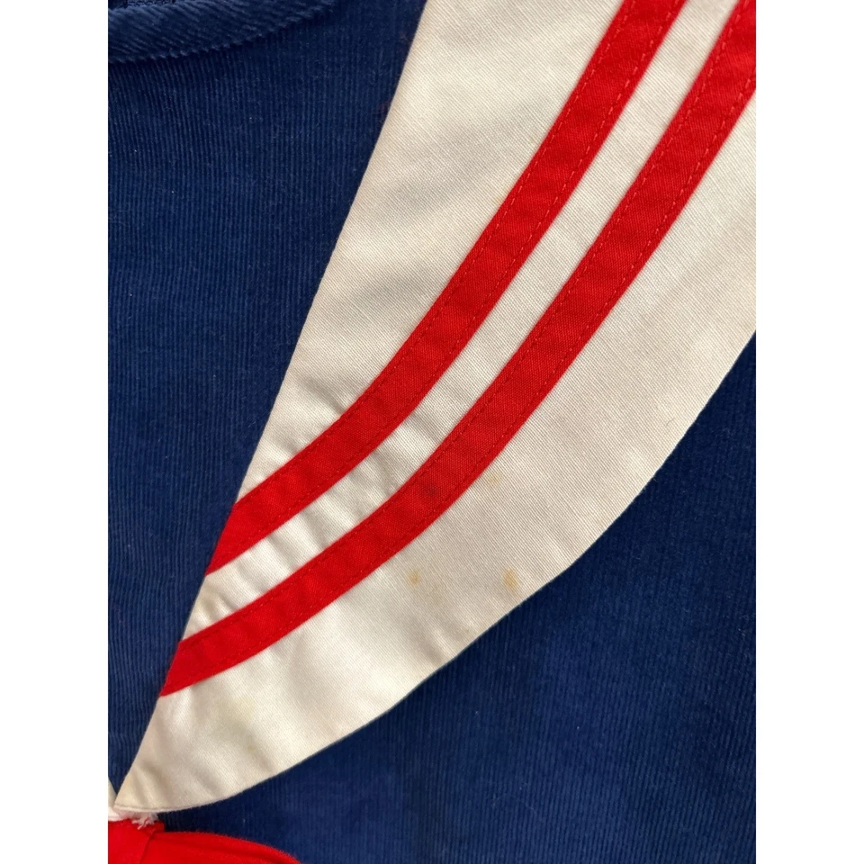 Vintage 70s Casero's Navy Corduroy Sailor Dress Red Bow Made in USA Size 14 - Image 2 of 4