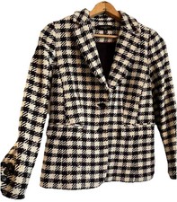 Talbots Houndstooth Navy Blue White Lined Wool Button Blazer Colorful Flecks 8P