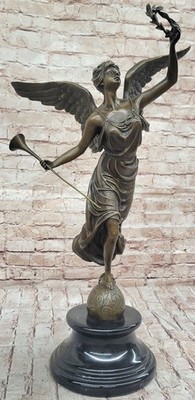 25'' Tall Nike Winged Goddess Of Victory Bronze Sculpture Statue Marble Figurine