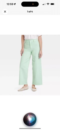 Damen High Rise Sailor Wide Leg Ankle Jeans 12 Baumwolle Denim Relaxed Fit Grün - Bild 2 von 7