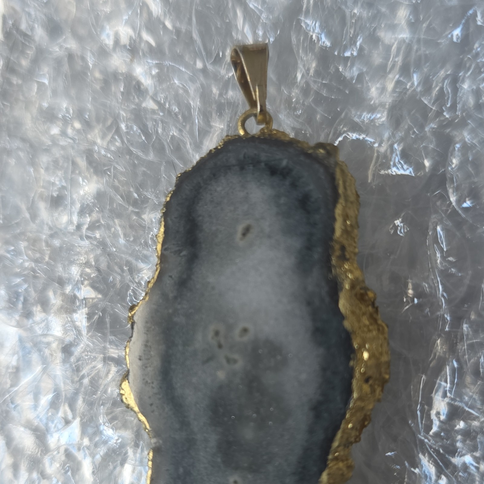 Natural Gray Agate Freeform Statement Pendant, Go… - image 3