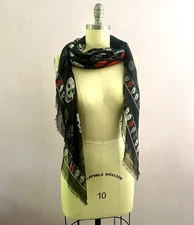 LG Y2K Alexander McQueen Oversize Skull Shawl Scarf Fringed 54x54 Silk/Modal VGC