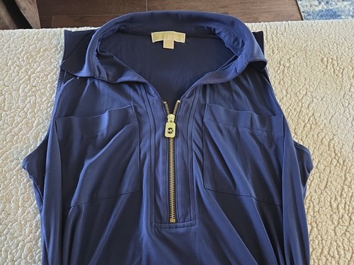 Michael Kors Midikleid XL dunkelblau ärmellos Taschen Kragen goldfarben Reißverschluss - Bild 4 von 10