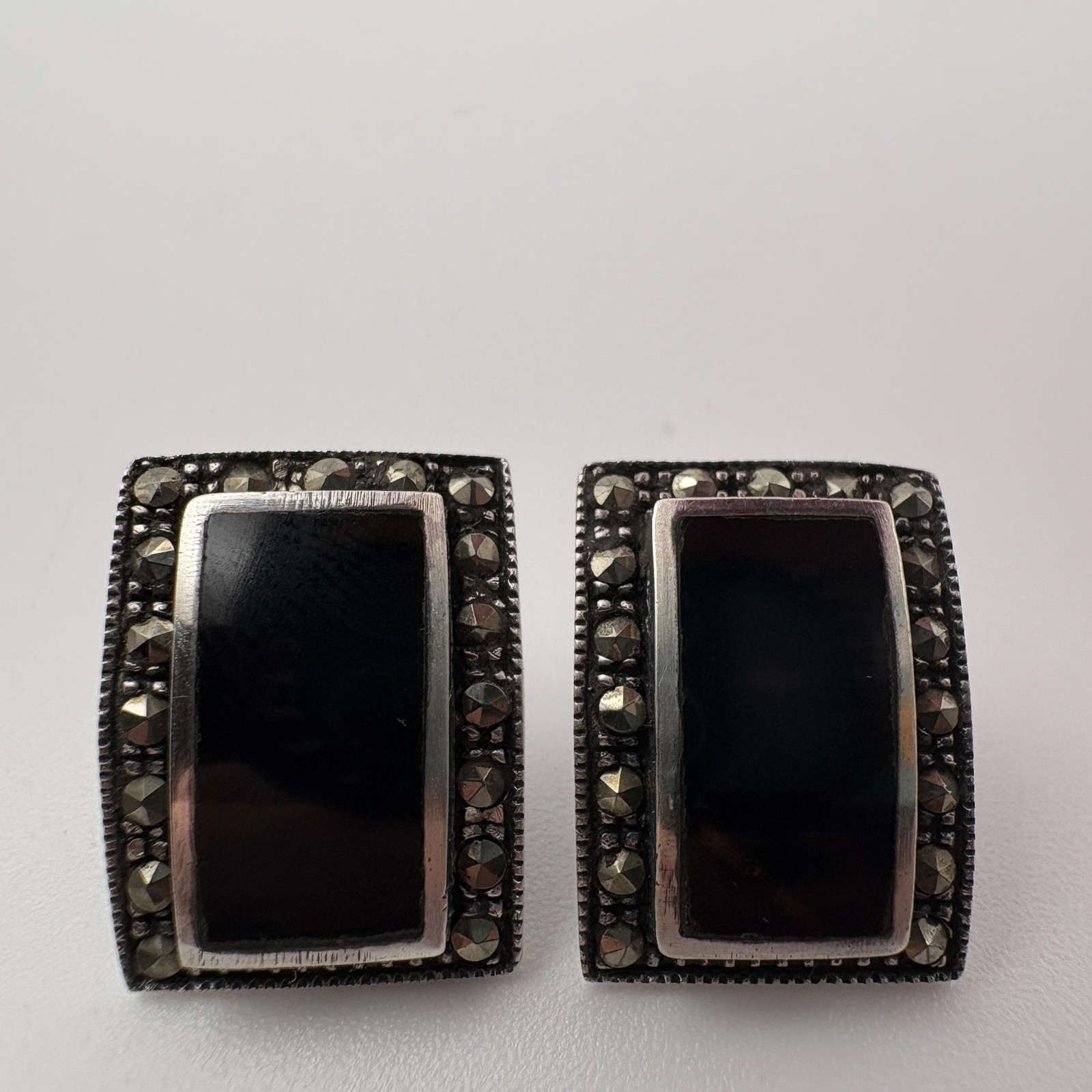 Sterling Silver 925 Black Onyx Rectangular Stud E… - image 5