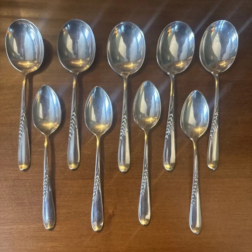 Reed & Barton Sterling Silver Wheat Spoons- Lot Of Nine (9)