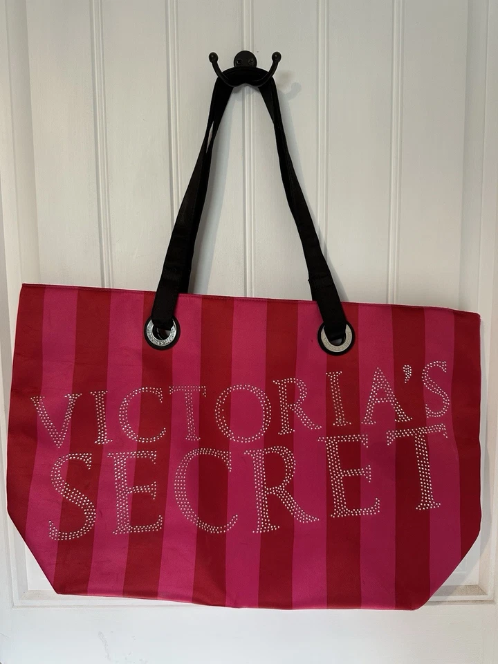 Victorias Secret Large Tote Beach Bag Red/Pink/Black With Crystals In EUC! - Image 3 of 4