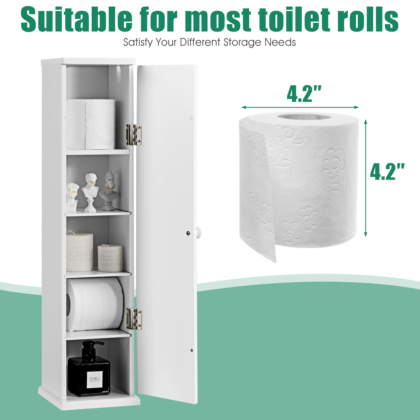 Costway Toilet Tissue Storage Tower Bathroom Storage Floor w/ 4